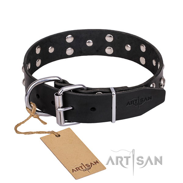 Durable leather dog collar with strong elements