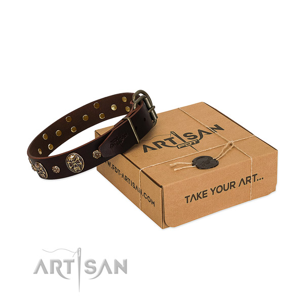 Corrosion proof fittings on full grain natural leather dog collar for your canine