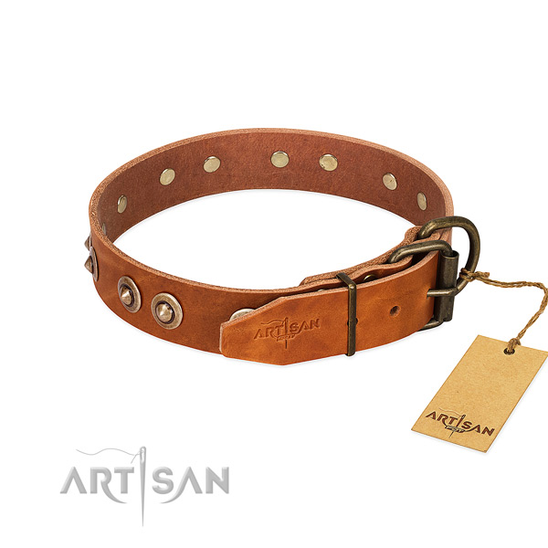 Strong hardware on full grain genuine leather dog collar for your pet