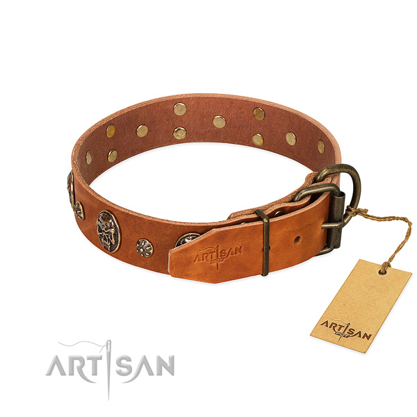 Durable hardware on natural genuine leather dog collar for your doggie