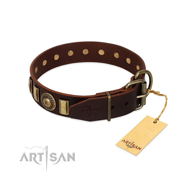 Unique full grain leather dog collar with corrosion resistant fittings