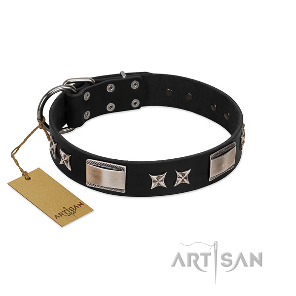 Handcrafted dog collar of full grain genuine leather