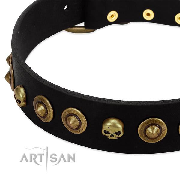 Genuine leather dog collar with designer adornments