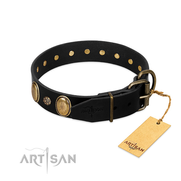 Stylish walking quality full grain genuine leather dog collar
