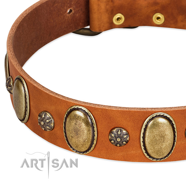 Handy use flexible genuine leather dog collar