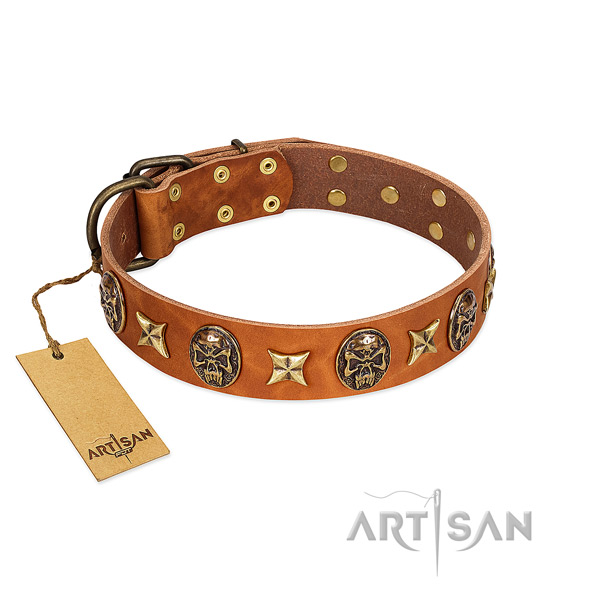 Adorned natural genuine leather collar for your pet