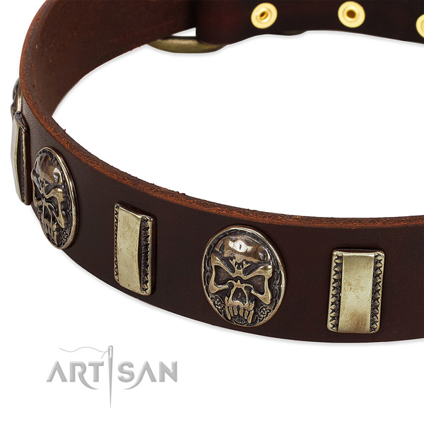 Durable fittings on genuine leather dog collar for your doggie