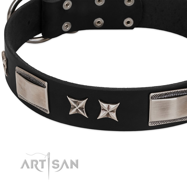 Gentle to touch full grain leather dog collar with durable buckle