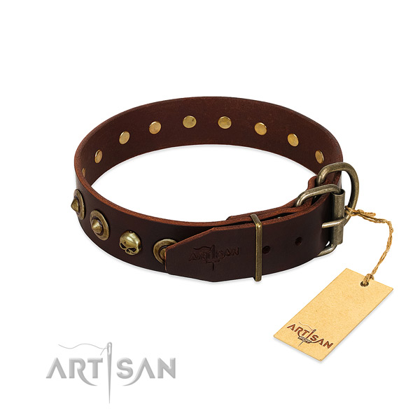 Full grain genuine leather collar with stylish decorations for your four-legged friend