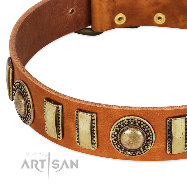High quality full grain leather dog collar with durable D-ring