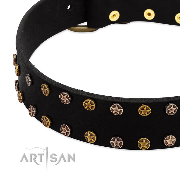 Exquisite decorations on full grain leather collar for your pet